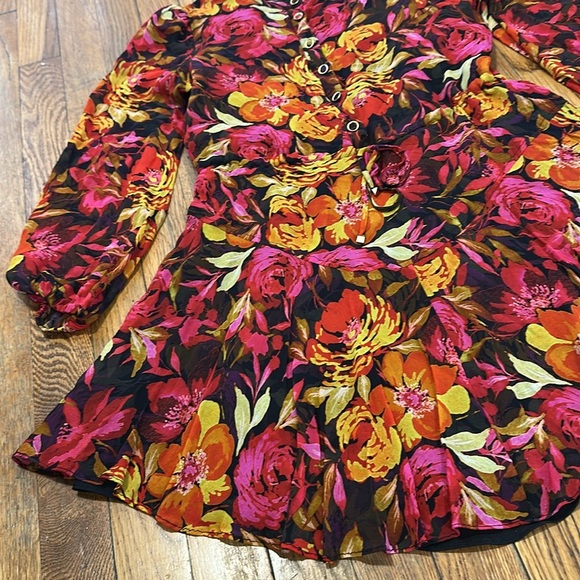 Milly Reina fall foliage Flounce mini Dress in rust multi floral $495 - Picture 5 of 9